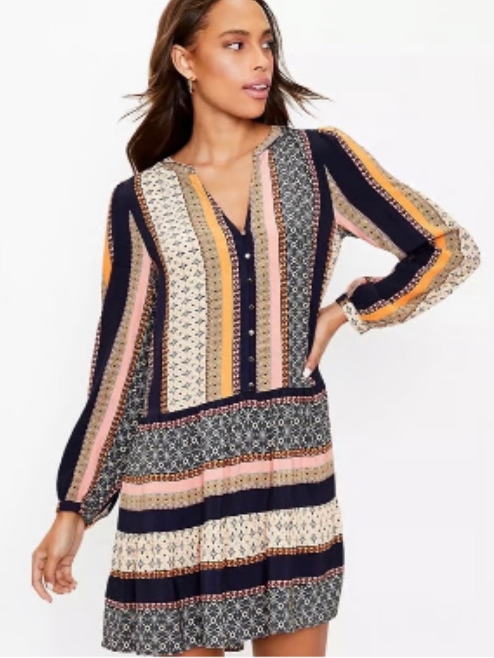 LOFT Foulard Tiered Swing Dress